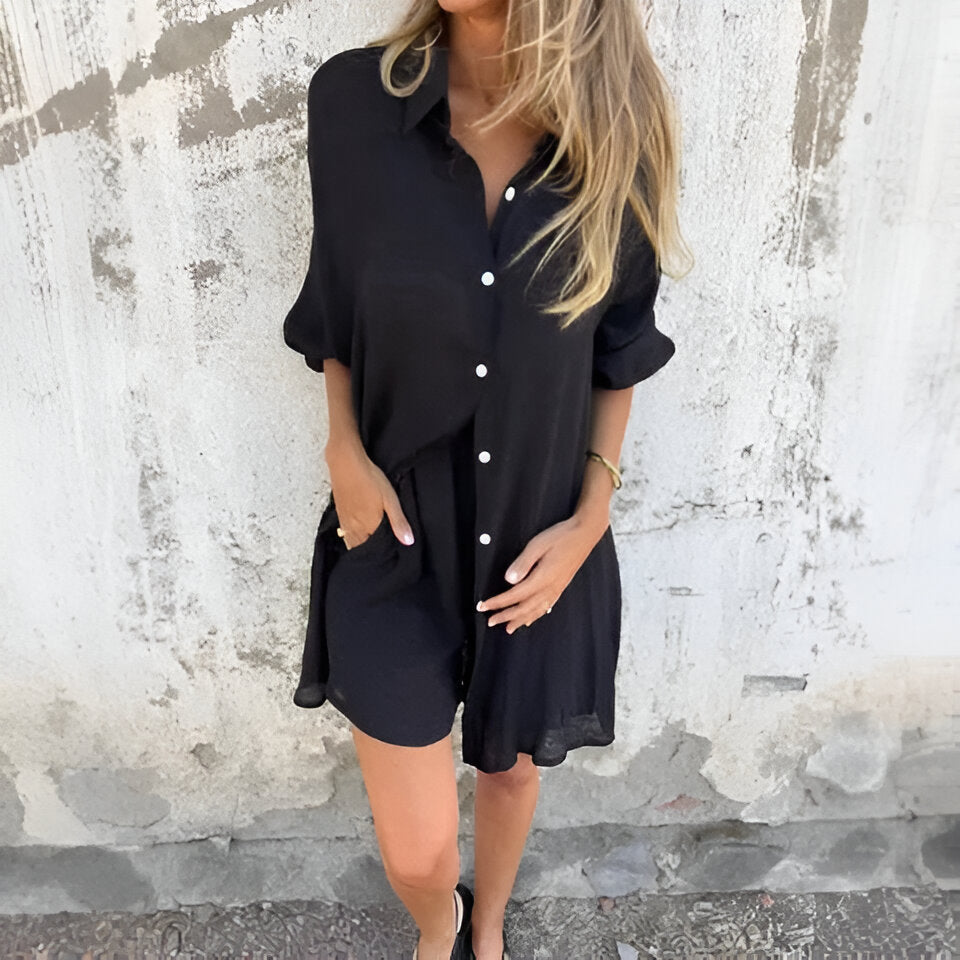 Mila | Ensemble décontracté uni blouse et short