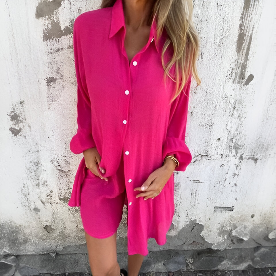 Mila | Ensemble décontracté uni blouse et short