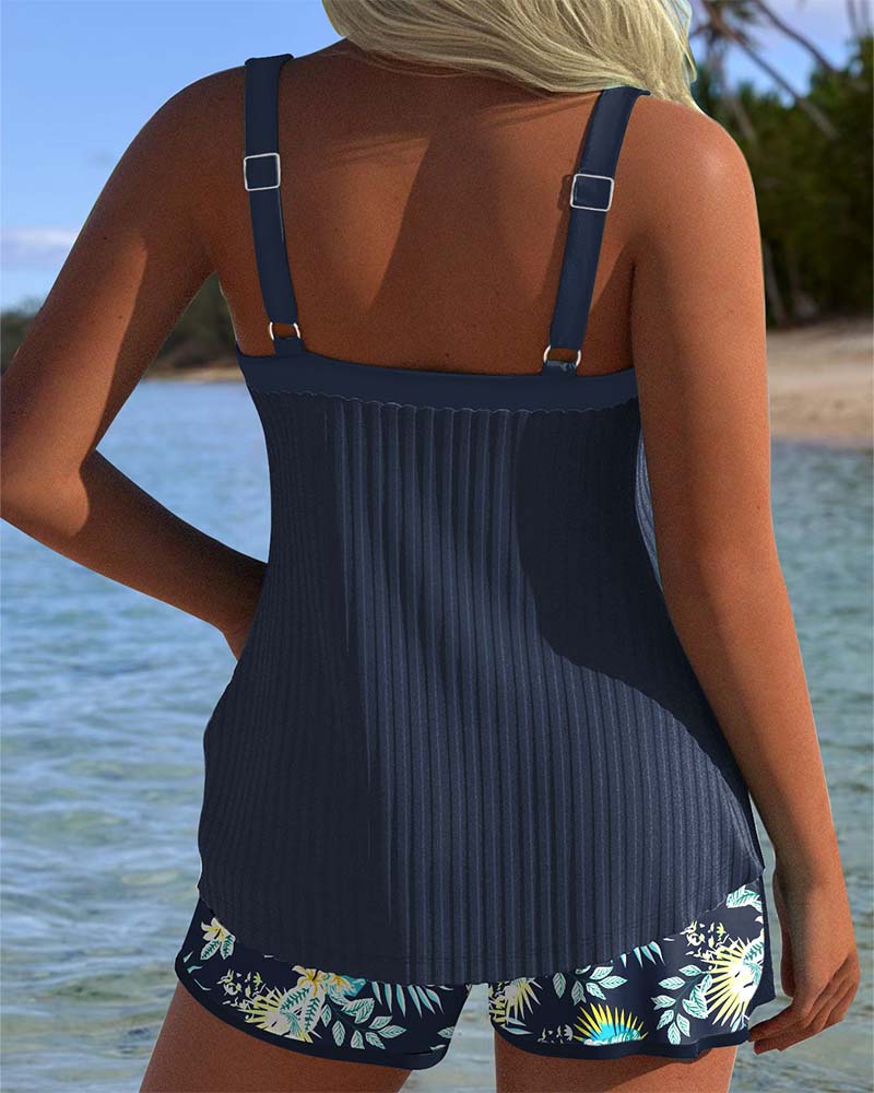 Clémence | Tankini Rayé Deux Pièces Short De Plage - Beauté Sculptante