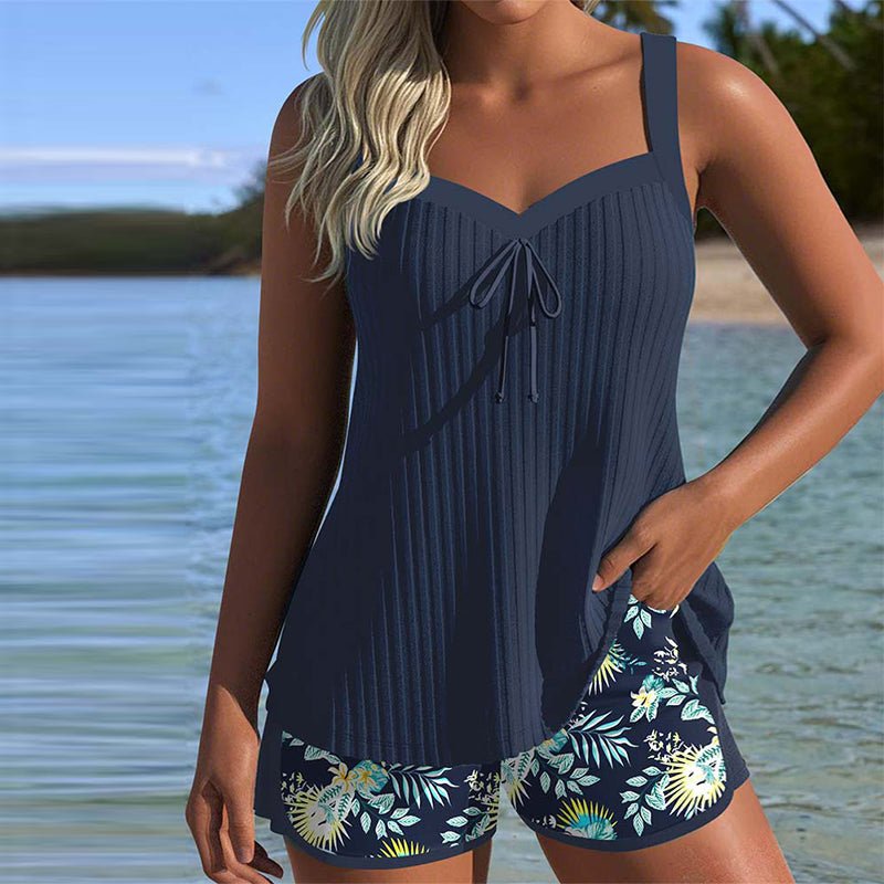 Clémence | Tankini Rayé Deux Pièces Short De Plage - Beauté Sculptante