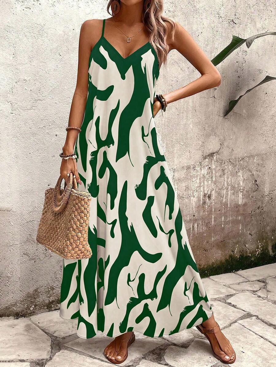 Elena | Robe d'Été à Bretelles Fines, Dos Nu et Imprimé Graphique - Beauté Sculptante