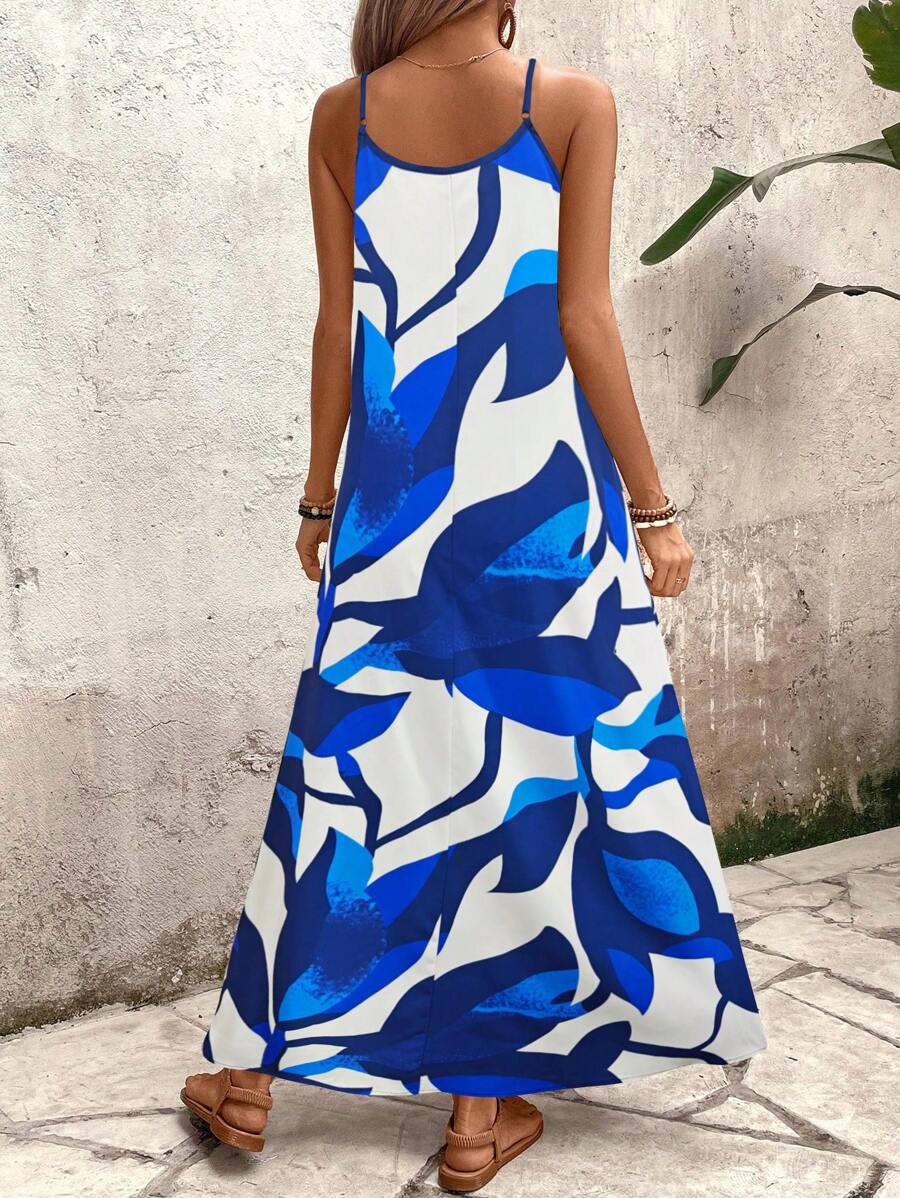 Elena | Robe d'Été à Bretelles Fines, Dos Nu et Imprimé Graphique - Beauté Sculptante