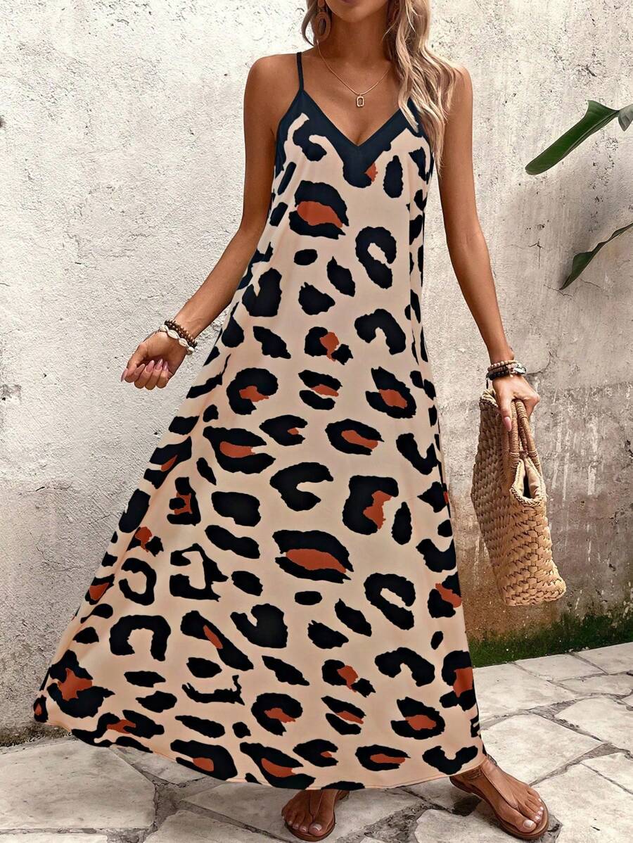 Elena | Robe d'Été à Bretelles Fines, Dos Nu et Imprimé Graphique - Beauté Sculptante