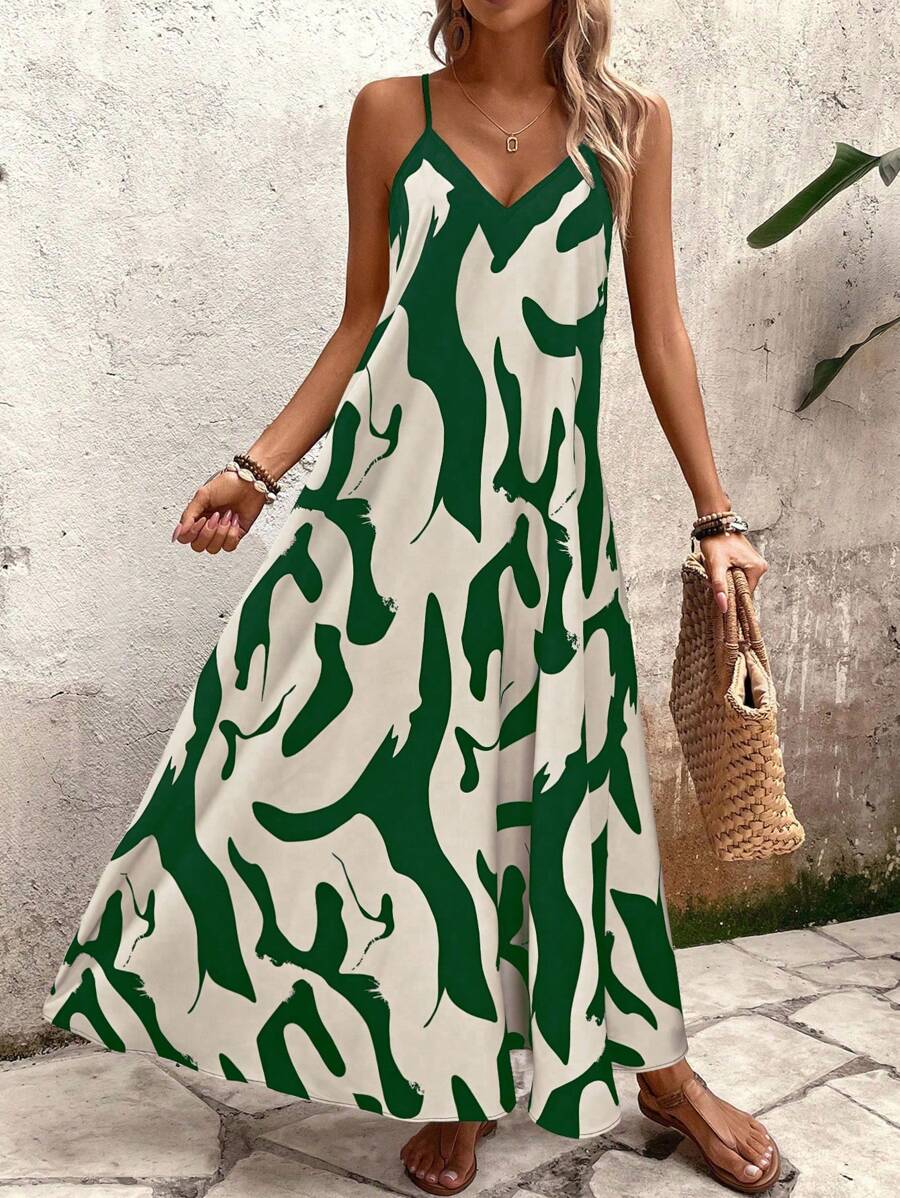 Elena | Robe d'Été à Bretelles Fines, Dos Nu et Imprimé Graphique - Beauté Sculptante