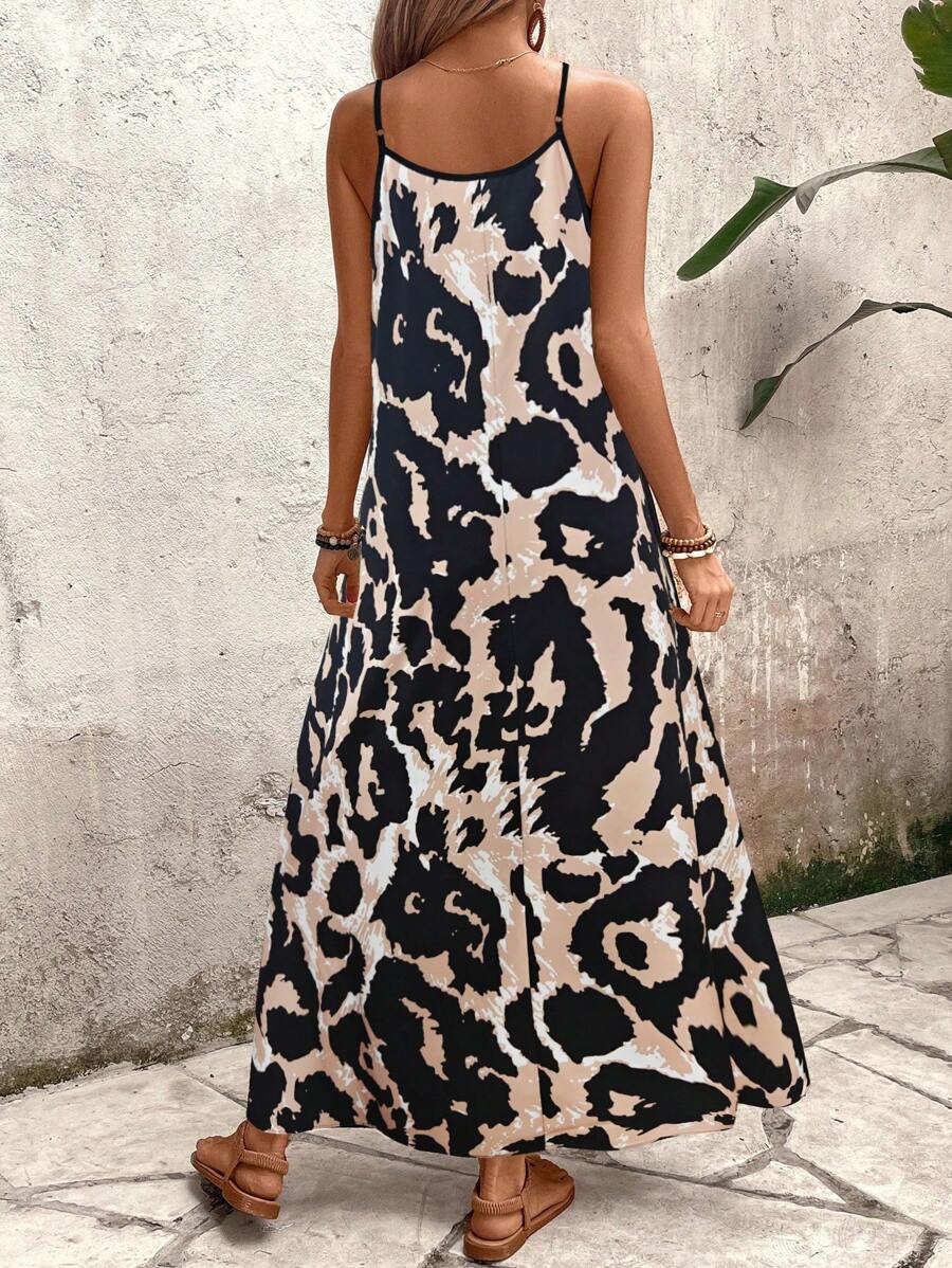 Elena | Robe d'Été à Bretelles Fines, Dos Nu et Imprimé Graphique - Beauté Sculptante