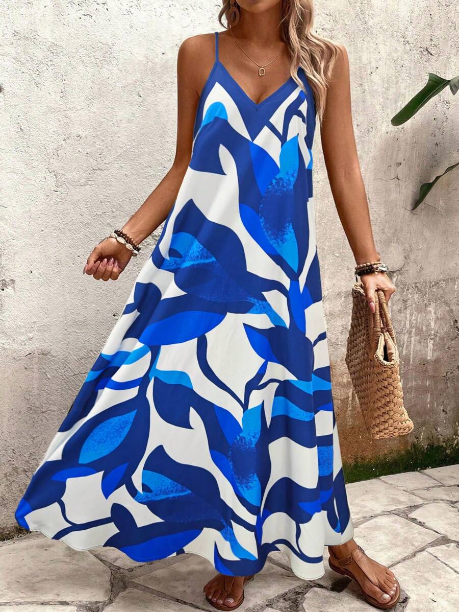Elena | Robe d'Été à Bretelles Fines, Dos Nu et Imprimé Graphique - Beauté Sculptante
