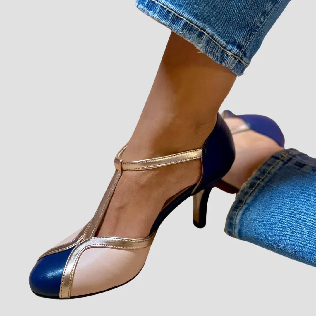 Fina | Sandales à talons bicolores chic - Beauté Sculptante