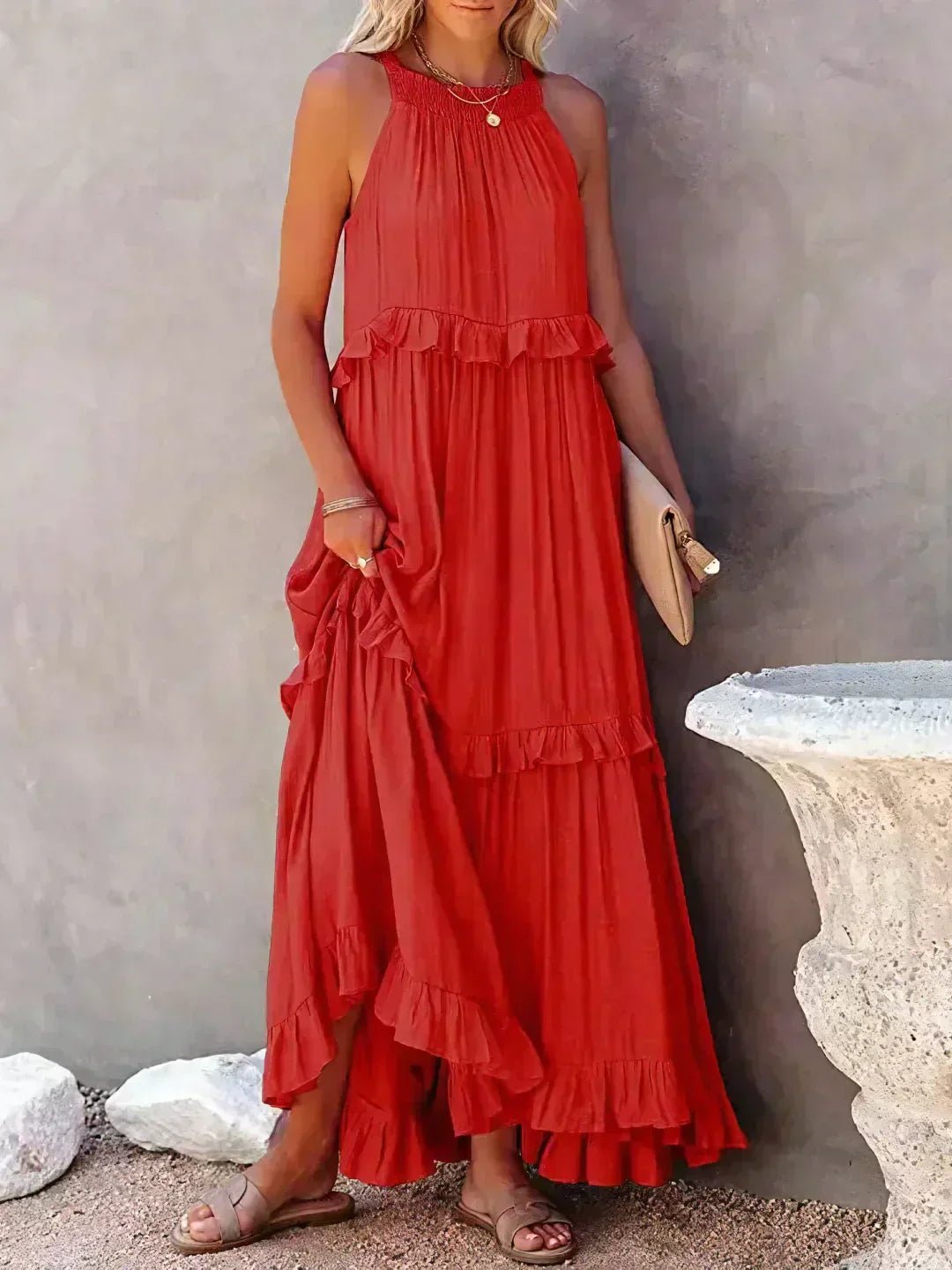 Sarah | Robe Maxi Volant Halter (Presque épuisé) - Beauté Sculptante