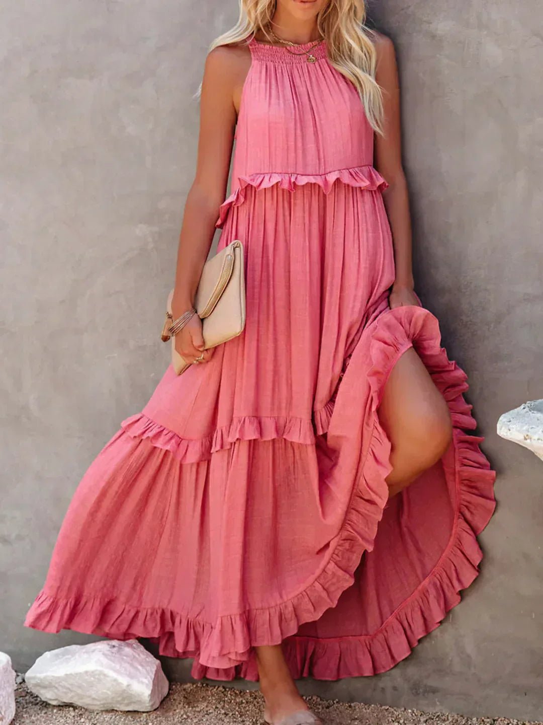 Sarah | Robe Maxi Volant Halter (Presque épuisé) - Beauté Sculptante