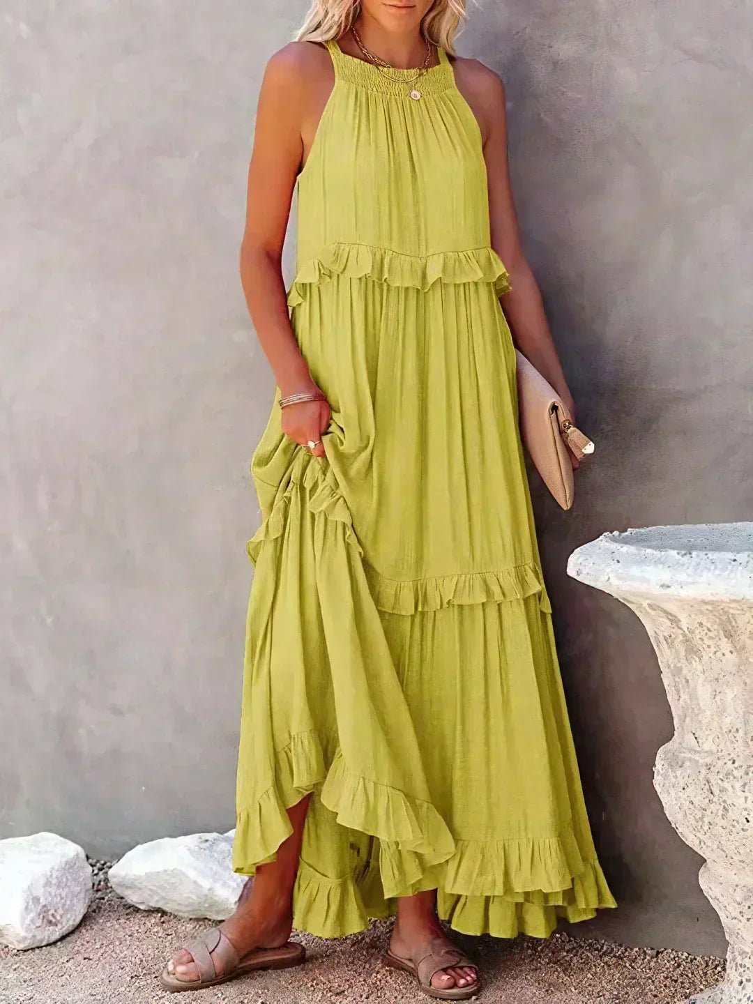Sarah | Robe Maxi Volant Halter (Presque épuisé) - Beauté Sculptante