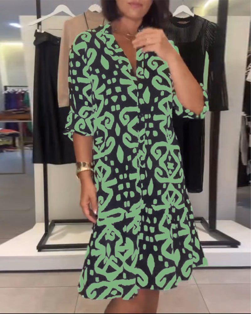 Solène | Robe Col En V Élégante Imprimée - Beauté Sculptante