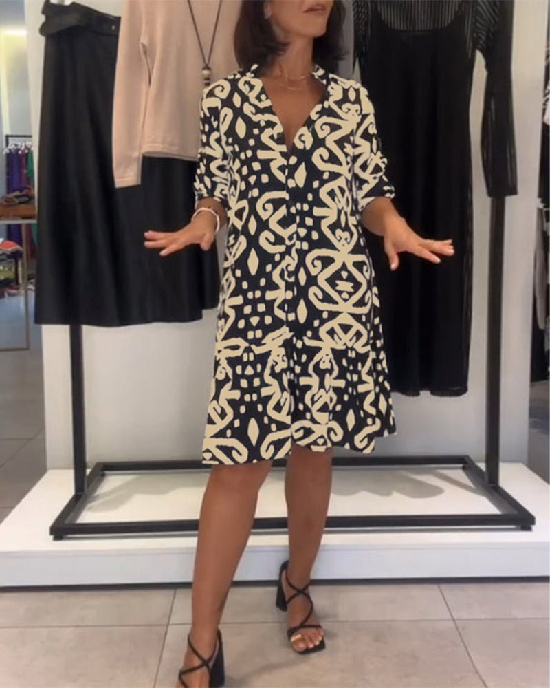 Solène | Robe Col En V Élégante Imprimée - Beauté Sculptante