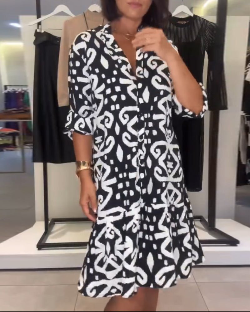 Solène | Robe Col En V Élégante Imprimée - Beauté Sculptante