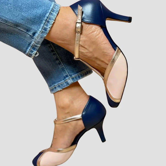 Fina | Sandales à talons bicolores chic - Beauté Sculptante